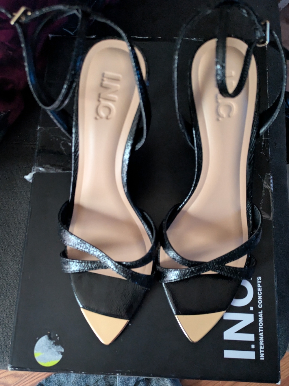 INC International Concepts Black Strappy Pointed-Toe Sandals